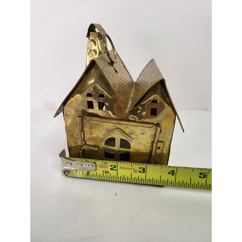 Vintage Brass Metal House Tea Light Candle Holder Gold Decorative Lantern 6.5in